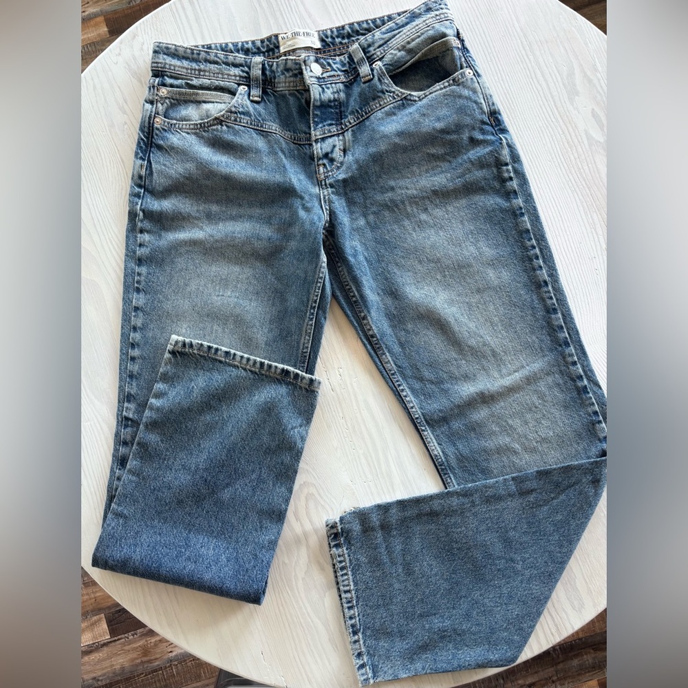 Free People Straight Leg Jeans in Medium Blue Wash